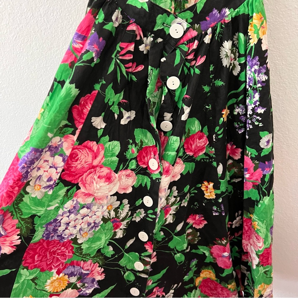 Vintage Expo 80’s Black Floral Open Back Fit and Flare Dress Sz 6 - Picture 6 of 7